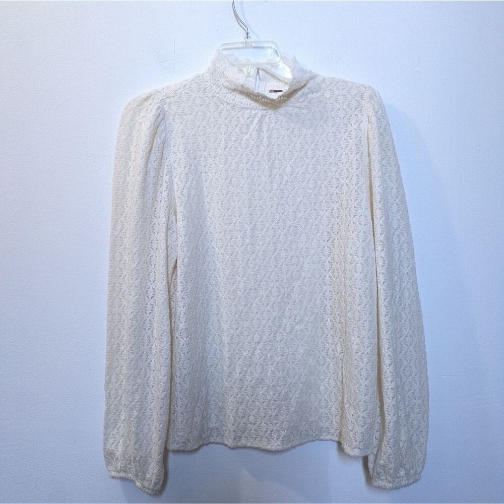 LOFT Long Sleeve Lace Cream Colored Button Sweater Blouse Women's Small